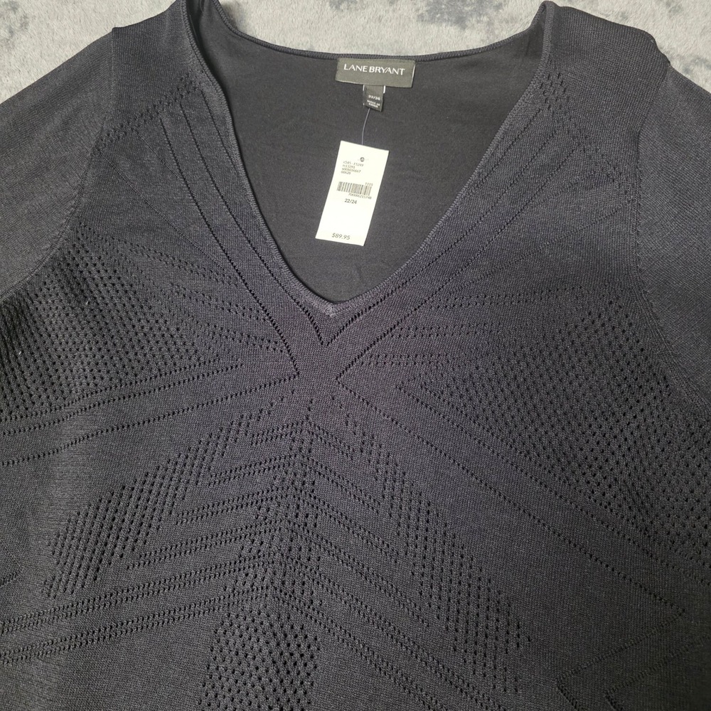 Lane Bryant Dress Womens 22/24 Black Pointelle Knit NWT Three-Quarter Sleeve - Picture 2 of 9